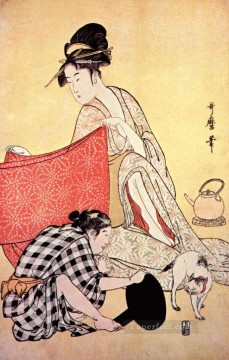 Kitagawa Utamaro Painting - women making dresses 2 Kitagawa Utamaro Ukiyo e Bijin ga